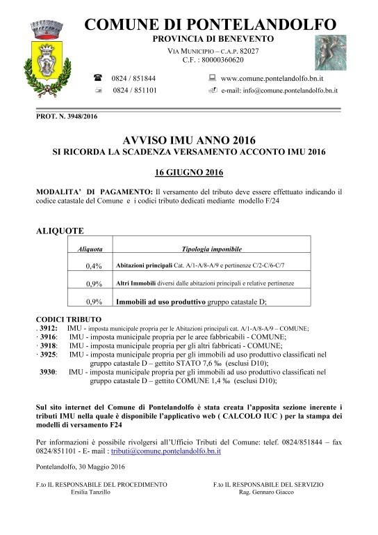 AVVISO SCADENZA IMU  giugno 2016