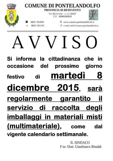 Avviso festività 8 dicembre