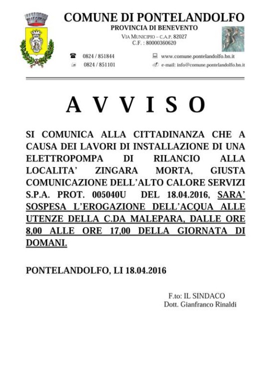 Sospensione erogazione acqua c da Malepara