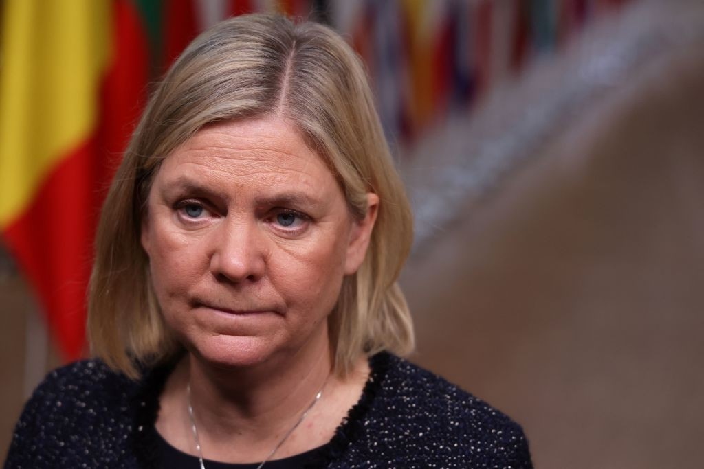 Sweden's Prime Minister Magdalena Andersson arrives for an European Union Summit with all 27 EU leaders at The European Council Building in Brussels on December 16, 2021. - The lightning spread of Omicron in Europe and elsewhere has added a sense of urgency to an EU summit on December 16, 2021, with leaders struggling to present a united, bloc-wide approach. (Photo by Kenzo Tribouillard / POOL / AFP) (Photo by KENZO TRIBOUILLARD/POOL/AFP via Getty Images)