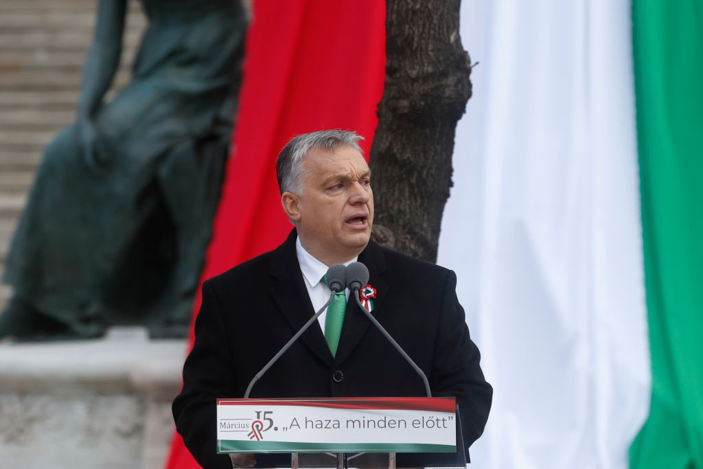 BUDAPEST, HUNGARY - MARCH 15: Hungarian Prime Minister Viktor Orban delivers a speech in front of the National Museum during Hungary's National Day celebrations on March 15, 2019 in Budapest, Hungary. Hungary's National Day celebrations commemorate the 1848 Hungarian Revolution against the Habsburg monarchy, (Photo by Laszlo Balogh/Getty Images)