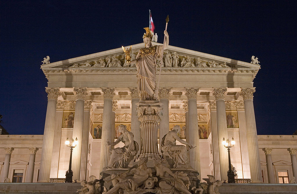 VIENNA, AUSTRIA - NOVEMBER 30: The Parlament building is lit up at night on November 30, 2007 in Vienna, Austria. (Photo by Scott Barbour/Getty Images)