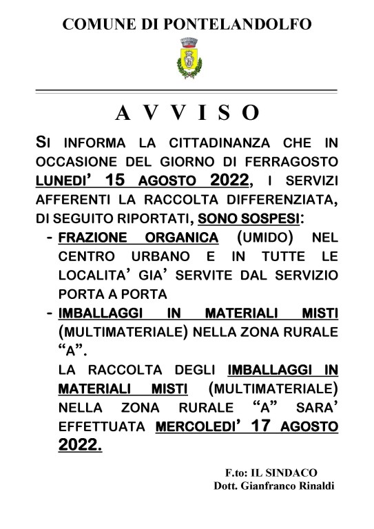 Avviso ferragosto 2022